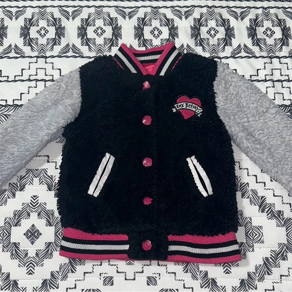 Betsey Johnson Black White Pink Toddler Girls‎ Bomber Jacket Size 2T